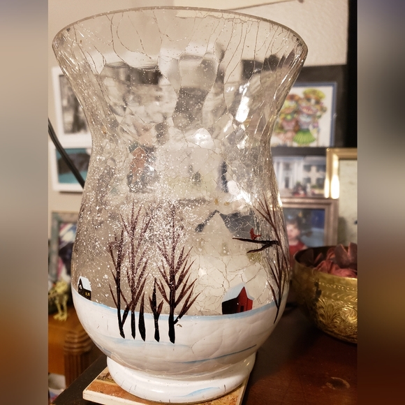 Painted Crushed Glass Christmas Candle Holder or Vase - Picture 2 of 11